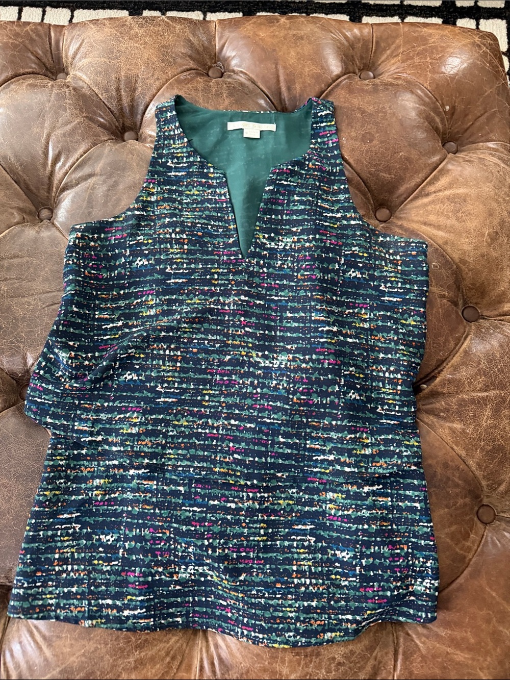 cooper & ella Teal Multicolor Textured V-Neck Sleeveless Top